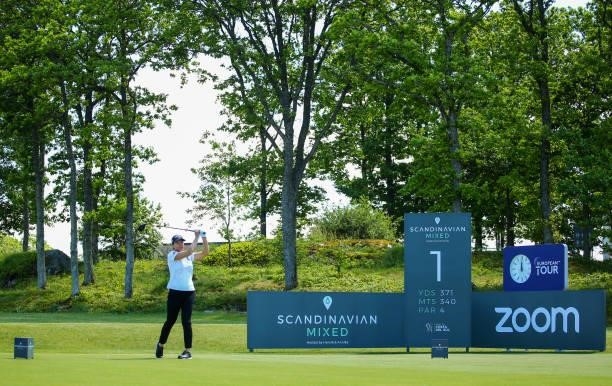 Annika Sorenstam of Sweden plays in the pro-am ahead of the Scandinavian Mixed Hosted by Henrik and Annika at Vallda Golf & Country Club on June 09,...