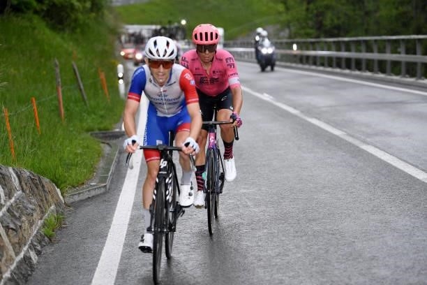 Benjamin Thomas of France and Team Groupama - FDJ & Stefan Bissegger of Switzerland and Team EF Education - Nippo in the Breakaway during the 84th...