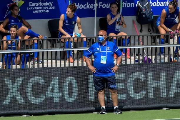 Coach Roberto Carta of Italy during the Euro Hockey Championships match between Germany and Italy at Wagener Stadion on June 9, 2021 in Amstelveen,...