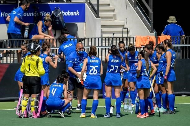 Coach Roberto Carta of Italy coaches his team during the Euro Hockey Championships match between Germany and Italy at Wagener Stadion on June 9, 2021...