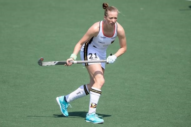 Franzisca Hauke of Germany during the Euro Hockey Championships match between Germany and Italy at Wagener Stadion on June 9, 2021 in Amstelveen,...