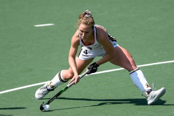Nike Lorenz of Germany shoots to score her teams third goal during the Euro Hockey Championships match between Germany and Italy at Wagener Stadion...
