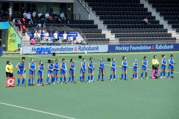 Players of Italy line up during the Euro Hockey Championships match between Germany and Italy at Wagener Stadion on June 9, 2021 in Amstelveen,...