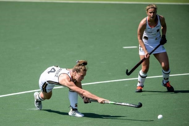 Nike Lorenz of Germany shoots to score her teams third goal during the Euro Hockey Championships match between Germany and Italy at Wagener Stadion...