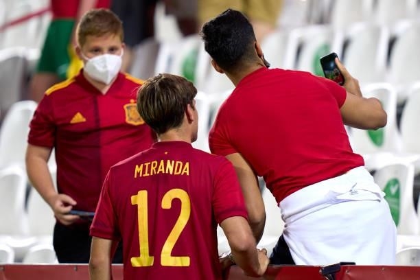 Juan Miranda of Spain U21 taking a selfie after the game during the international friendly match between Spain U21 and Lithuania at Estadio Municipal...