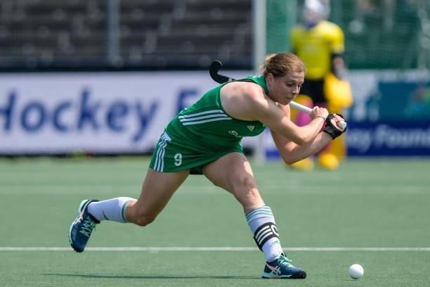 Kathryn Mullan of Ireland during the Euro Hockey Championships match between Ireland and Spain at Wagener Stadion on June 9, 2021 in Amstelveen,...