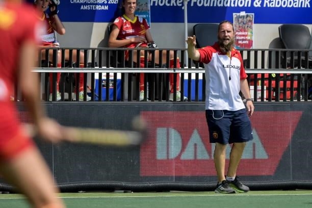 Coach Adrian Lock of Spain during the Euro Hockey Championships match between Ireland and Spain at Wagener Stadion on June 9, 2021 in Amstelveen,...