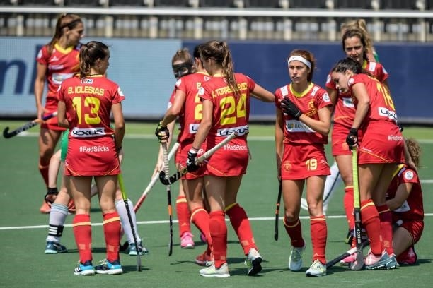 Alejandra Torres-Quevedo of Spain and Begona Garcia of Spain during the Euro Hockey Championships match between Ireland and Spain at Wagener Stadion...