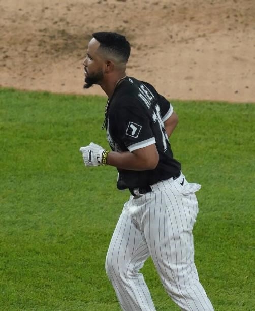 Jose Abreu of the Chicago White Sox reacts during the fourth inning of a game against the Toronto Blue Jays at Guaranteed Rate Field on June 08, 2021...