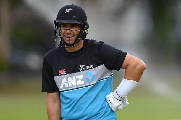 Ross Taylor of New Zealand looks on during a training session before the second LV= Test between England and New Zealand at Edgbaston on June 09,...