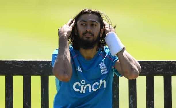 Haseeb Hameed of England looks on during a training session before the second LV= Test between England and New Zealand at Edgbaston on June 09, 2021...