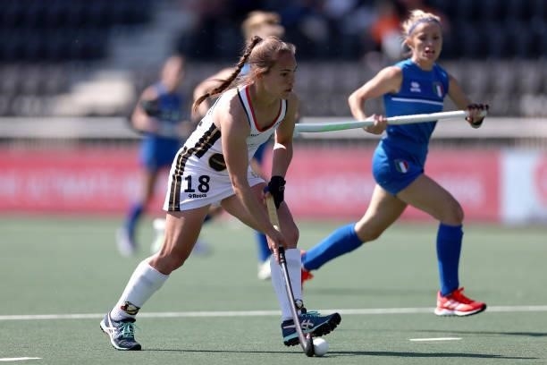 Lisa Altenburg of Germany in action during the Euro Hockey Championships Women match between Germany and Italy at Wagener Stadion on June 09, 2021 in...