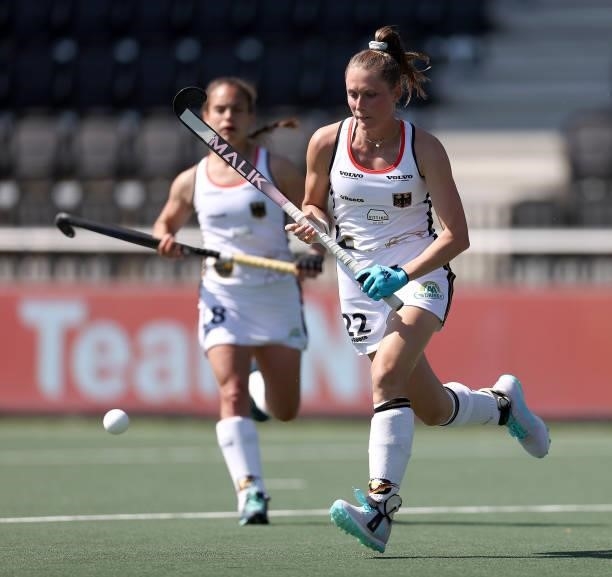 Cecile Pieper of Germany in action during the Euro Hockey Championships Women match between Germany and Italy at Wagener Stadion on June 09, 2021 in...