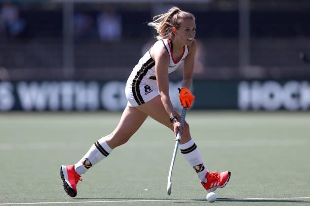 Anne Schroeder of Germany in action during the Euro Hockey Championships Women match between Germany and Italy at Wagener Stadion on June 09, 2021 in...