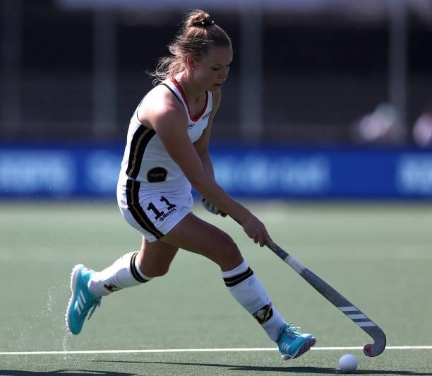 Lena Micheel of Germany in action during the Euro Hockey Championships Women match between Germany and Italy at Wagener Stadion on June 09, 2021 in...
