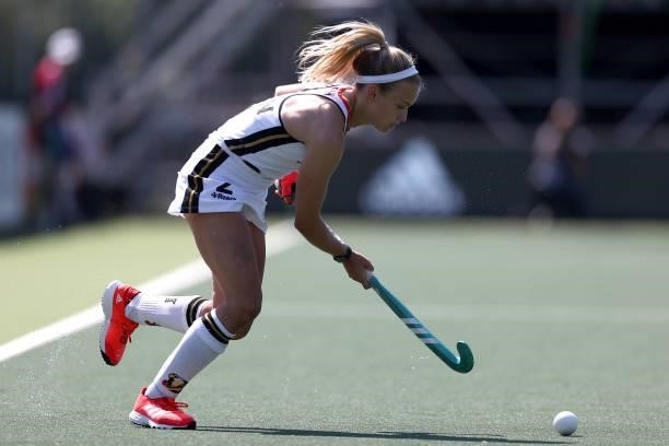 Kira Horn of Germany in action during the Euro Hockey Championships Women match between Germany and Italy at Wagener Stadion on June 09, 2021 in...