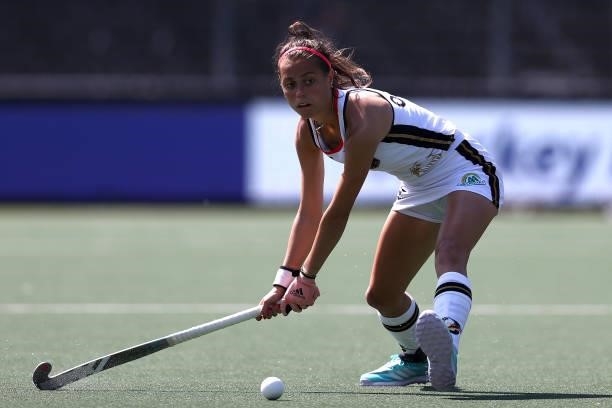 Selin Oruz of Germany in action during the Euro Hockey Championships Women match between Germany and Italy at Wagener Stadion on June 09, 2021 in...