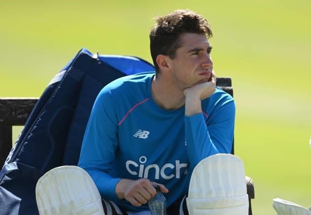 Dan Lawrence of England looks on during a training session before the second LV= Test between England and New Zealand at Edgbaston on June 09, 2021...