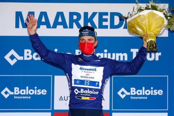 Remco Evenepoel of Belgium and Team Deceuninck - Quick-Step Blue leader jersey celebrates at podium during the 90th Baloise Belgium Tour 2021, Stage...