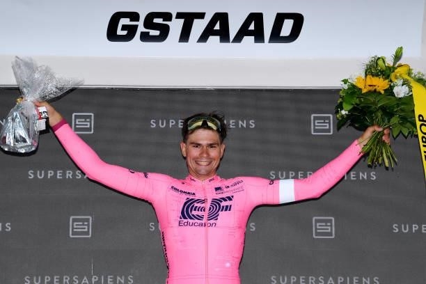 Stefan Bissegger of Switzerland and Team EF Education - Nippo stage winner celebrates at podium during the 84th Tour de Suisse 2021, Stage 4 a 171km...