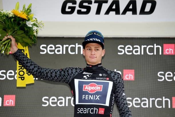 Mathieu Van Der Poel of Netherlands and Team Alpecin-Fenix Black Points Jersey celebrates at podium during the 84th Tour de Suisse 2021, Stage 4 a...