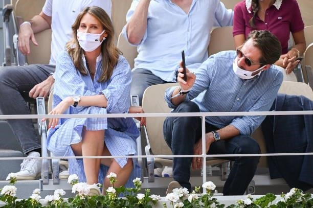 Ophelie Meunier and Mathieu Vergne attend the French open 2021 at Roland Garros on June 09, 2021 in Paris, France.