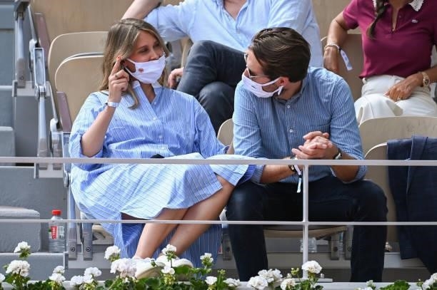 Ophelie Meunier and Mathieu Vergne attend the French open 2021 at Roland Garros on June 09, 2021 in Paris, France.