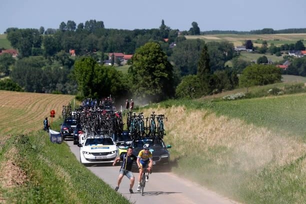 Sasha Weemaes of Belgium and Team Sport Vlaanderen - Baloise suffers a mechanical problem during the 90th Baloise Belgium Tour 2021, Stage 1 a...