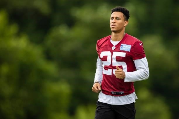 Benjamin St-Juste of the Washington Football Team in action during mandatory minicamp at Inova Sports Performance Center on June 9, 2021 in Ashburn,...