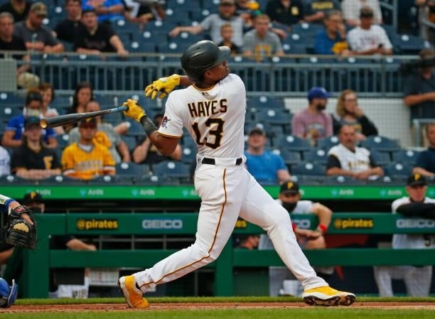 Ke'Bryan Hayes of the Pittsburgh Pirates in action against the Los Angeles Dodgers at PNC Park on June 8, 2021 in Pittsburgh, Pennsylvania.