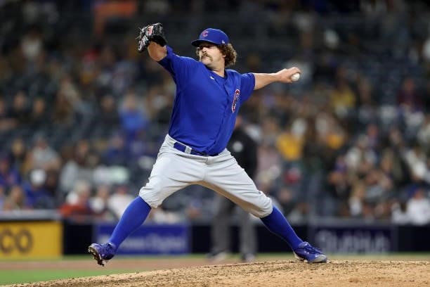 Andrew Chafin of the Chicago Cubs pitches during the seventh inning of a game against the San Diego Padres at PETCO Park on June 08, 2021 in San...