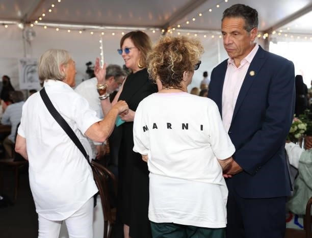 Jane Rosenthal and Governor of New York Andrew Cuomo attend the Tribeca Festival Welcome Lunch during the 2021 Tribeca Festival at Pier 76 on June...