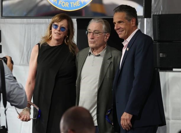 Jane Rosenthal, Robert De Niro and Governor of New York Andrew Cuomo attend the Tribeca Festival Welcome Lunch during the 2021 Tribeca Festival at...