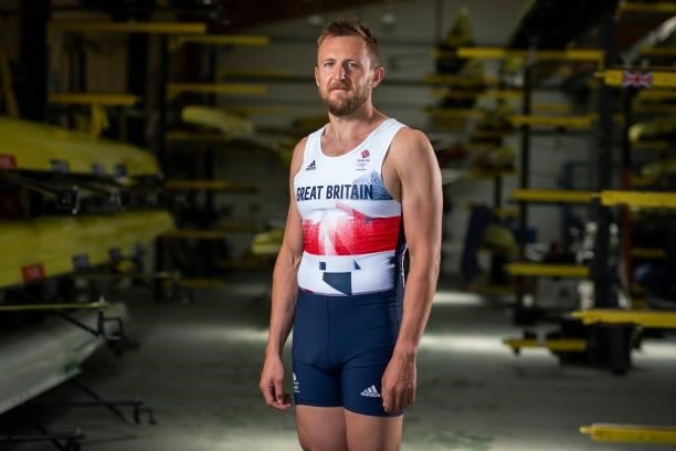 John Collins of Great Britain poses for a photo to mark the official announcement of the rowing team selected to Team GB for the Tokyo 2020 Olympic...