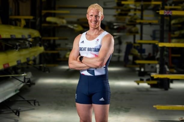 Oliver Cook of Great Britain poses for a photo to mark the official announcement of the rowing team selected to Team GB for the Tokyo 2020 Olympic...