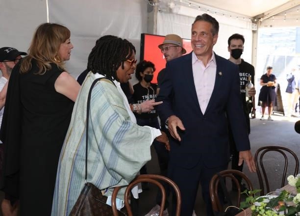 Jane Rosenthal, Whoopi Goldberg and Governor of New York Andrew Cuomo attend the Tribeca Festival Welcome Lunch during the 2021 Tribeca Festival at...