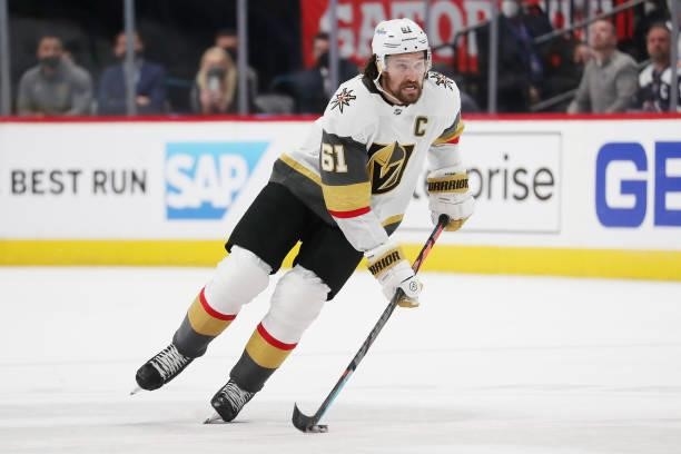 Mark Stone of the Vegas Golden Knights skates against the Colorado Avalanche in Game Five of the Second Round of the 2021 Stanley Cup Playoffs at...