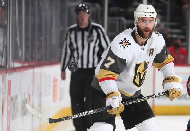 Alex Pietrangelo of the Vegas Golden Knights skates against the Colorado Avalanche in Game Five of the Second Round of the 2021 Stanley Cup Playoffs...