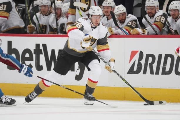Mattias Janmark of the Vegas Golden Knights skates against the Colorado Avalanche in Game Five of the Second Round of the 2021 Stanley Cup Playoffs...