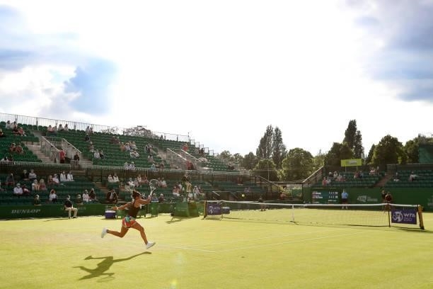 General view of play as Heather Watson of Great Britain plays a forehand against Tara Moore of Great Britain during Day 5 of the Viking Nottingham...