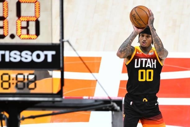Jordan Clarkson of the Utah Jazz in action during Game One of the Western Conference second-round playoff series against the LA Clippers at Vivint...