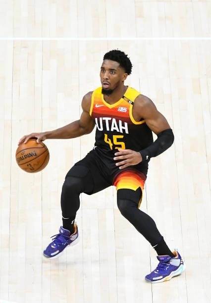 Donovan Mitchell of the Utah Jazz in action during Game One of the Western Conference second-round playoff series against the LA Clippers at Vivint...