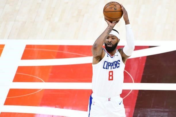 Marcus Morris Sr. #8 of the LA Clippers in action during Game One of the Western Conference second-round playoff series at Vivint Smart Home Arena on...