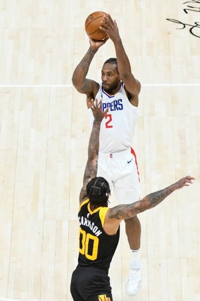 Kawhi Leonard of the LA Clippers in action during Game One of the Western Conference second-round playoff series against the Utah Jazz at Vivint...