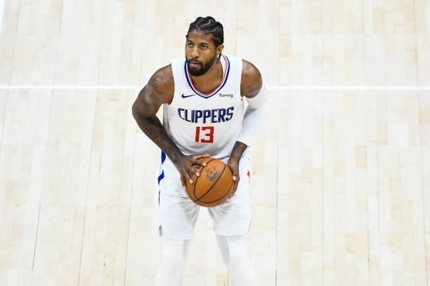 Paul George of the LA Clippers in action in Game One of the Western Conference second-round playoff series against the Utah Jazz at Vivint Smart Home...