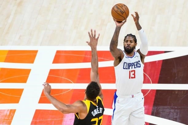 Paul George of the LA Clippers in action in Game One of the Western Conference second-round playoff series against the Utah Jazz at Vivint Smart Home...