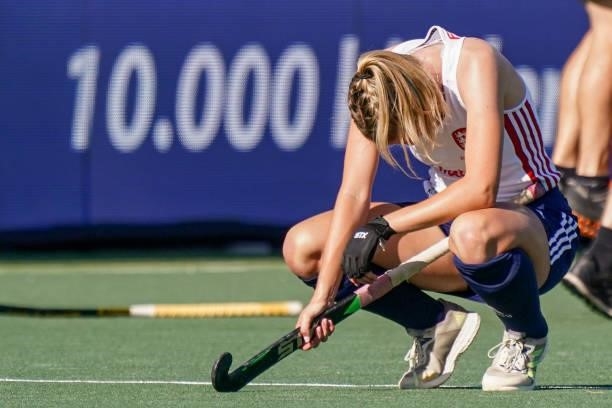 Lily Owsley of England disappointed after defeat during the Euro Hockey Championships match between Belgium and England at Wagener Stadion on June 9,...