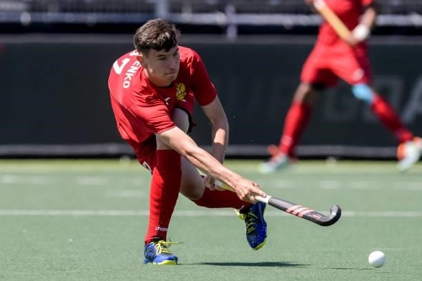 Denis Starienko of Russia during the Euro Hockey Championships match between Belgium and Russia at Wagener Stadion on June 8, 2021 in Amstelveen,...