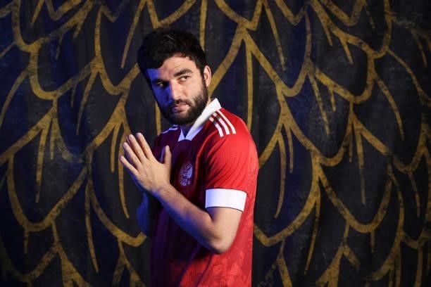 Georgi Dzhikiya of Russia poses during the official UEFA Euro 2020 media access day at The Novogorsk Training Center on June 08, 2021 in Moscow,...