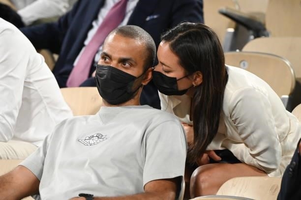 Tony Parker and Alizé Lim attend the French Open 2021 at Roland Garros on June 09, 2021 in Paris, France.